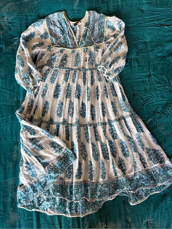 Dresses & Skirts - Bohemian Blue Floral Midi Dress vintage block cotton voile